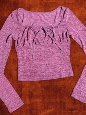 Ruched Tie-Front Long Sleeve Top in Mauve